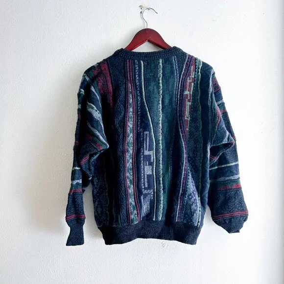 VINTAGE FIII 80s/90s Italian Wool 3D textured Jacquard Knit Coogi Style Sweater - Picture 3 of 8